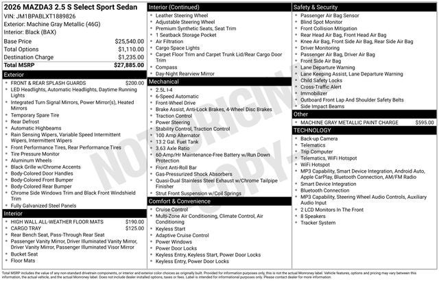 2026 Mazda Mazda3 Sedan 2.5 S Select Sport