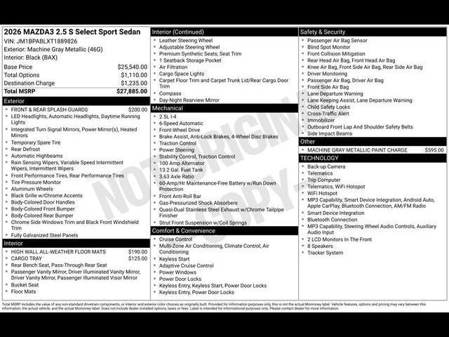 2026 Mazda Mazda3 Sedan 2.5 S Select Sport