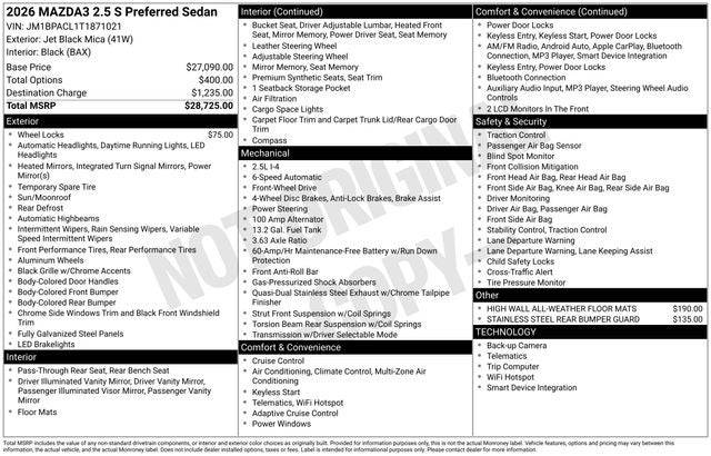 2026 Mazda Mazda3 Sedan 2.5 S Preferred