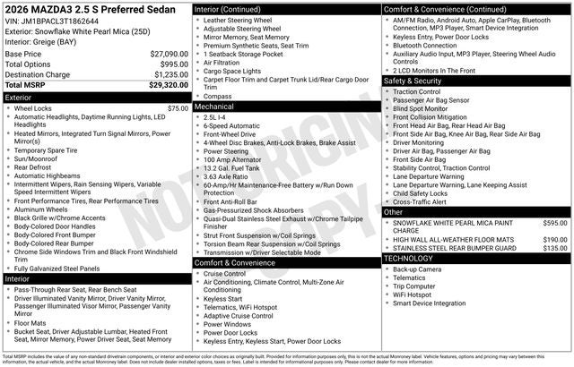 2026 Mazda Mazda3 Sedan 2.5 S Preferred