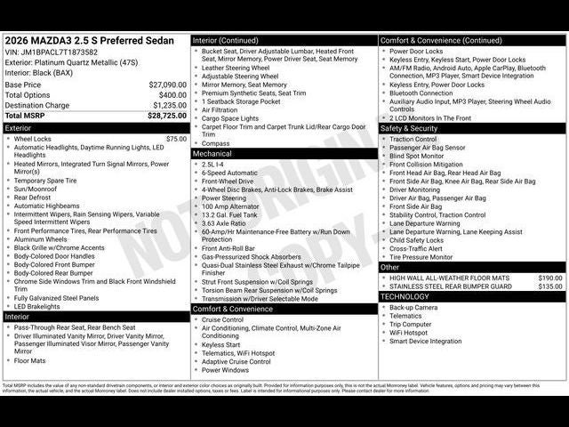 2026 Mazda Mazda3 Sedan 2.5 S Preferred
