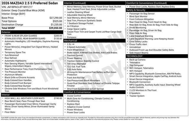 2026 Mazda Mazda3 Sedan 2.5 S Preferred