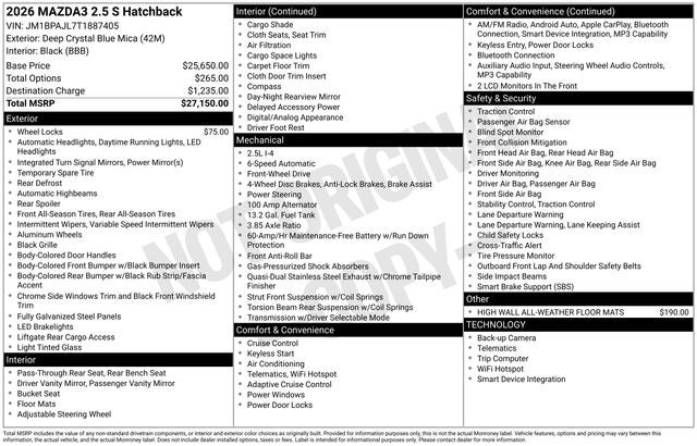 2026 Mazda Mazda3 Hatchback 2.5 S