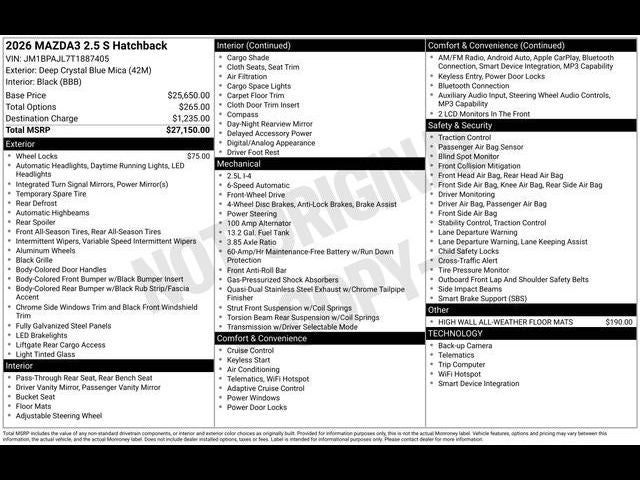 2026 Mazda Mazda3 Hatchback 2.5 S