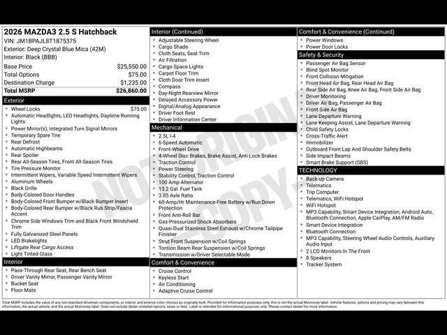 2026 Mazda Mazda3 Hatchback 2.5 S