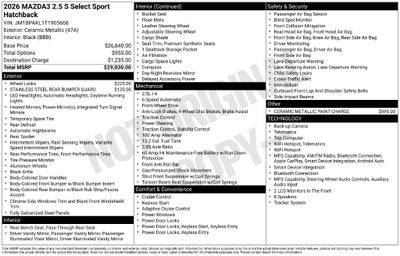 2026 Mazda Mazda3 Hatchback 2.5 S Select Sport