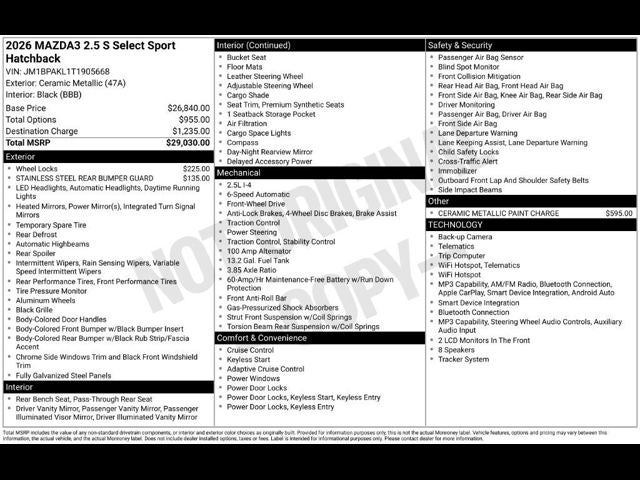2026 Mazda Mazda3 Hatchback 2.5 S Select Sport