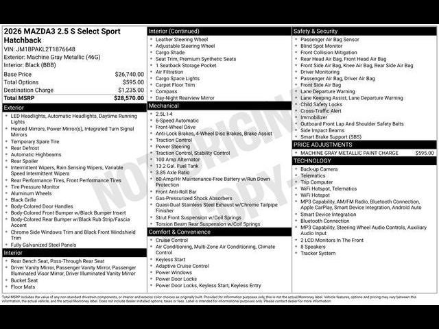 2026 Mazda Mazda3 Hatchback 2.5 S Select Sport