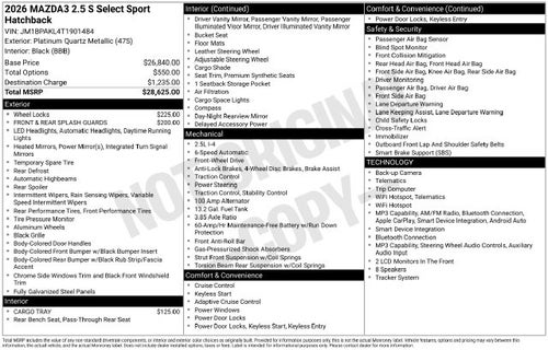 2026 Mazda Mazda3 Hatchback 2.5 S Select Sport