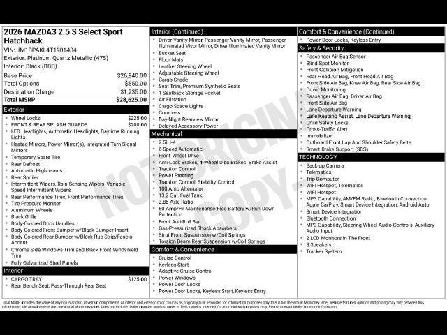 2026 Mazda Mazda3 Hatchback 2.5 S Select Sport