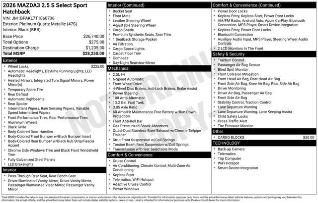 2026 Mazda Mazda3 Hatchback 2.5 S Select Sport