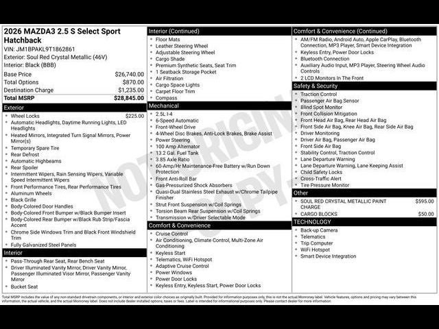 2026 Mazda Mazda3 Hatchback 2.5 S Select Sport