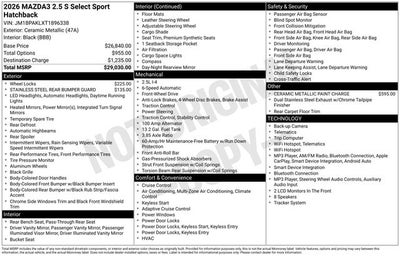 2026 Mazda Mazda3 Hatchback 2.5 S Select Sport