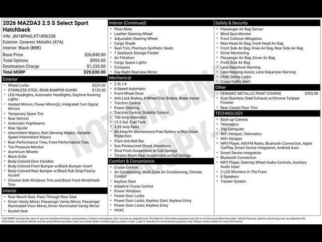 2026 Mazda Mazda3 Hatchback 2.5 S Select Sport