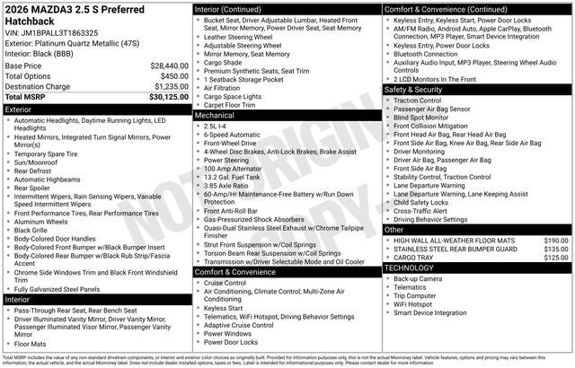 2026 Mazda Mazda3 Hatchback 2.5 S Preferred
