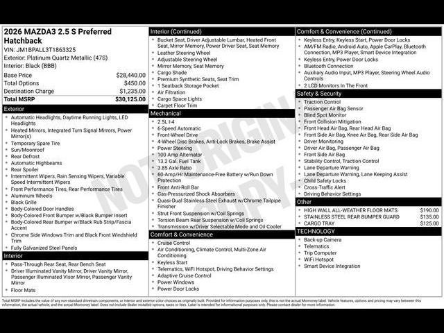 2026 Mazda Mazda3 Hatchback 2.5 S Preferred