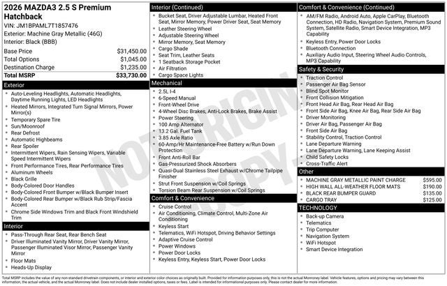 2026 Mazda Mazda3 Hatchback 2.5 S Premium