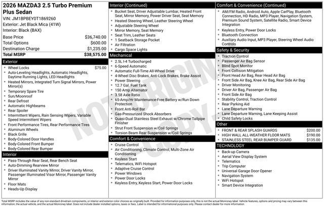 2026 Mazda Mazda3 Sedan 2.5 Turbo Premium Plus AWD