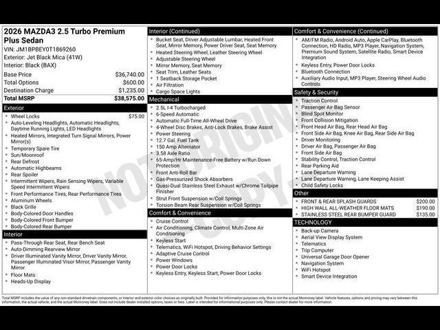 2026 Mazda Mazda3 Sedan 2.5 Turbo Premium Plus AWD