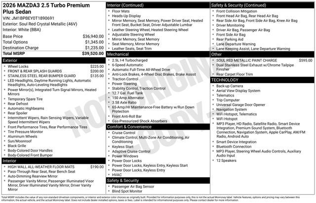 2026 Mazda Mazda3 Sedan 2.5 Turbo Premium Plus AWD
