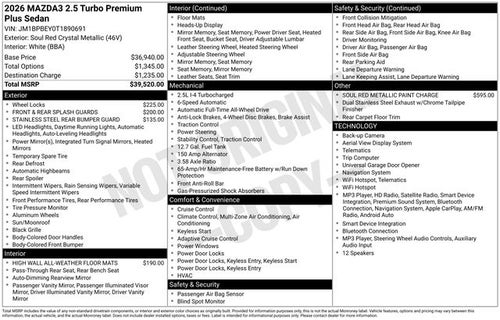 2026 Mazda Mazda3 Sedan 2.5 Turbo Premium Plus AWD