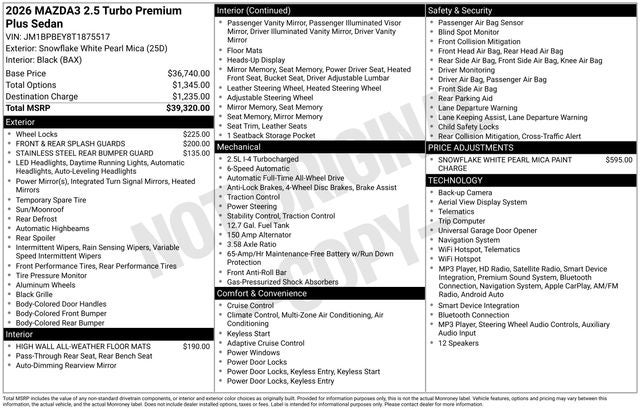 2026 Mazda Mazda3 Sedan 2.5 Turbo Premium Plus AWD