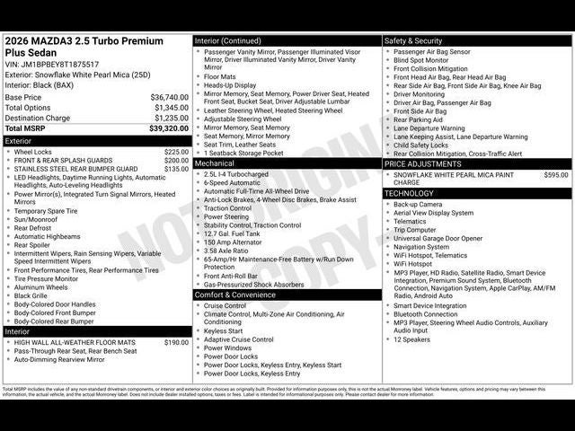 2026 Mazda Mazda3 Sedan 2.5 Turbo Premium Plus AWD