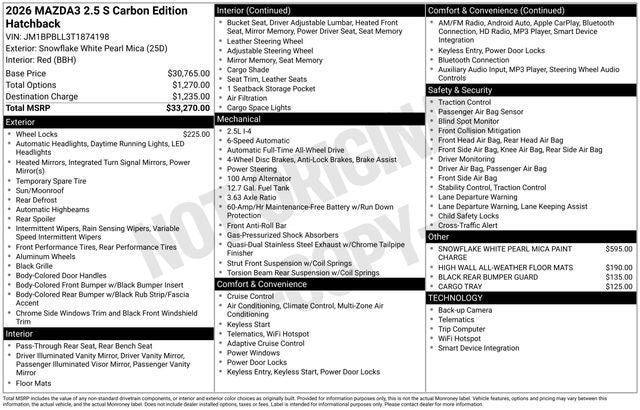 2026 Mazda Mazda3 Hatchback 2.5 S Carbon Edition AWD