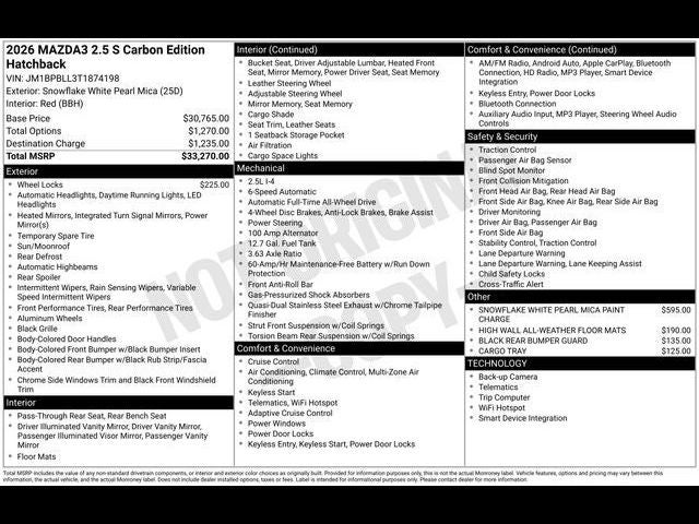 2026 Mazda Mazda3 Hatchback 2.5 S Carbon Edition AWD