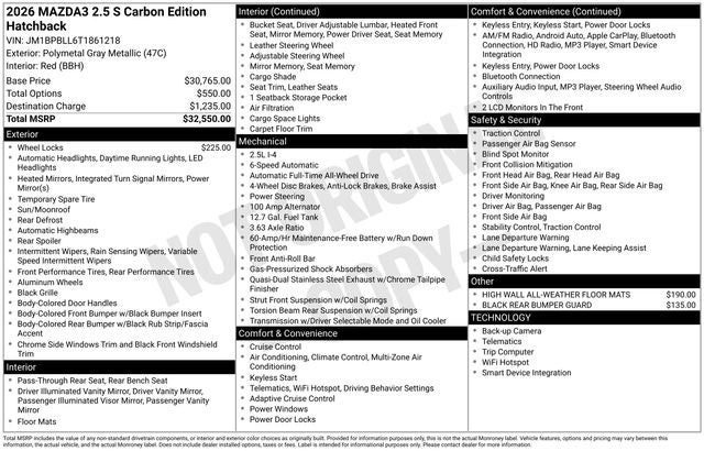 2026 Mazda Mazda3 Hatchback 2.5 S Carbon Edition AWD