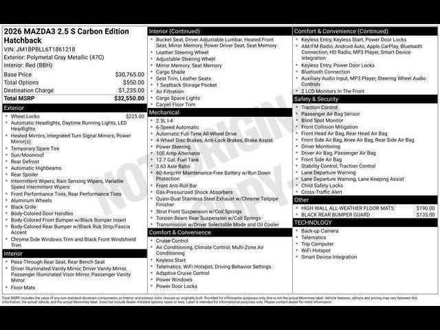 2026 Mazda Mazda3 Hatchback 2.5 S Carbon Edition AWD