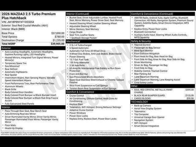 2026 Mazda Mazda3 Hatchback 2.5 Turbo Premium Plus AWD