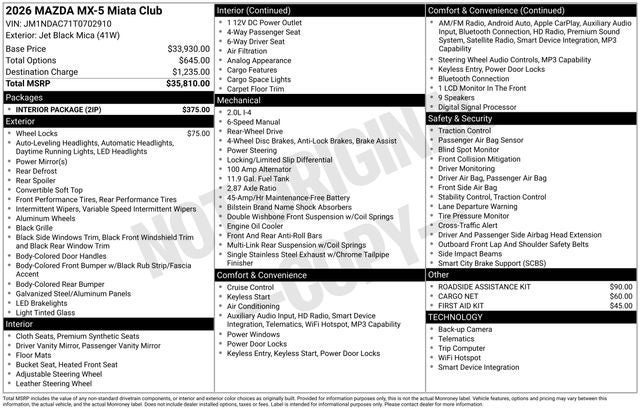 2026 Mazda Mazda MX-5 Miata Club