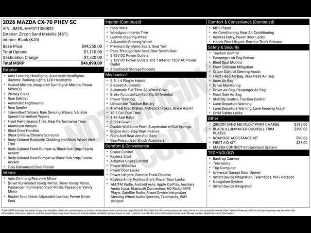 2026 Mazda Mazda CX-70 Plug-In Hybrid SC AWD