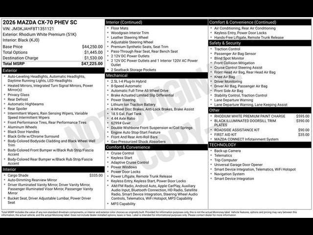 2026 Mazda Mazda CX-70 Plug-In Hybrid SC AWD