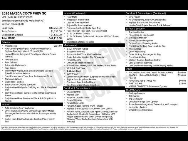 2026 Mazda Mazda CX-70 Plug-In Hybrid SC AWD