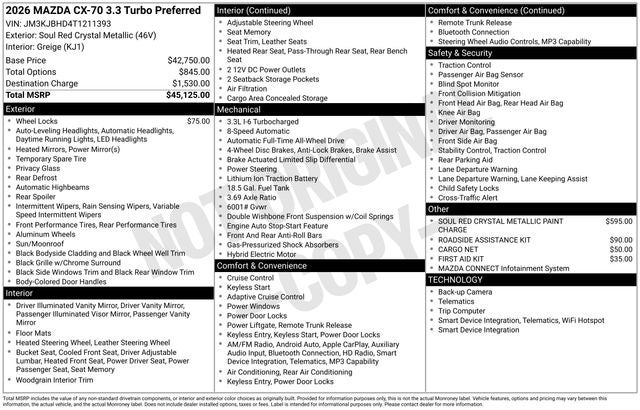 2026 Mazda Mazda CX-70 3.3 Turbo Preferred AWD