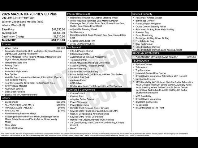 2026 Mazda Mazda CX-70 Plug-In Hybrid SC Plus AWD