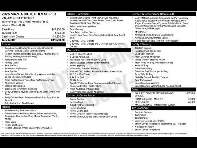 2026 Mazda Mazda CX-70 Plug-In Hybrid SC Plus AWD