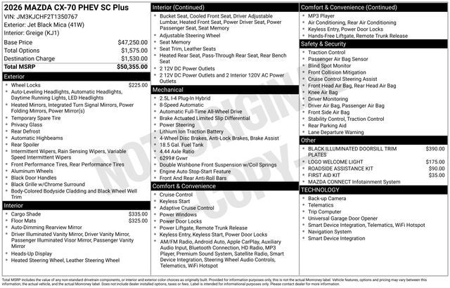 2026 Mazda Mazda CX-70 Plug-In Hybrid SC Plus AWD