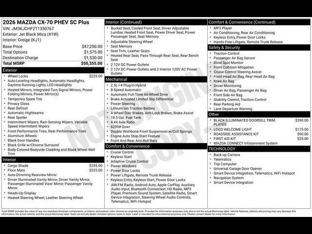 2026 Mazda Mazda CX-70 Plug-In Hybrid SC Plus AWD