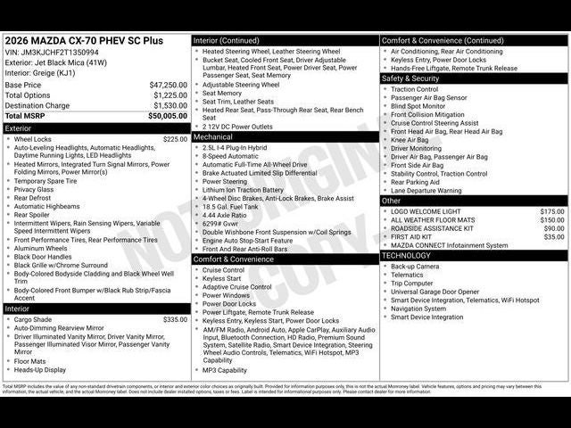 2026 Mazda Mazda CX-70 Plug-In Hybrid SC Plus AWD