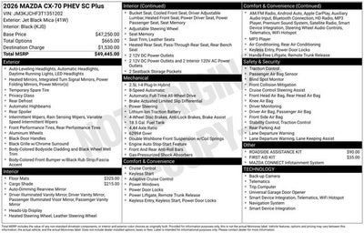 2026 Mazda Mazda CX-70 Plug-In Hybrid SC Plus AWD