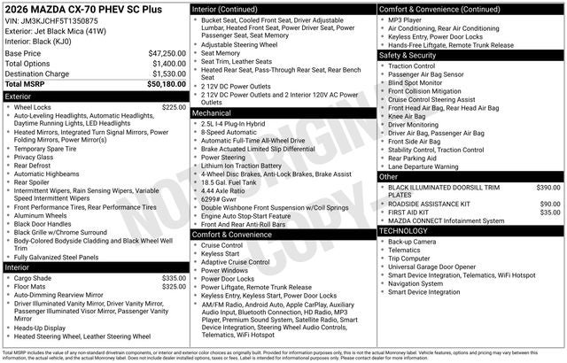 2026 Mazda Mazda CX-70 Plug-In Hybrid SC Plus AWD