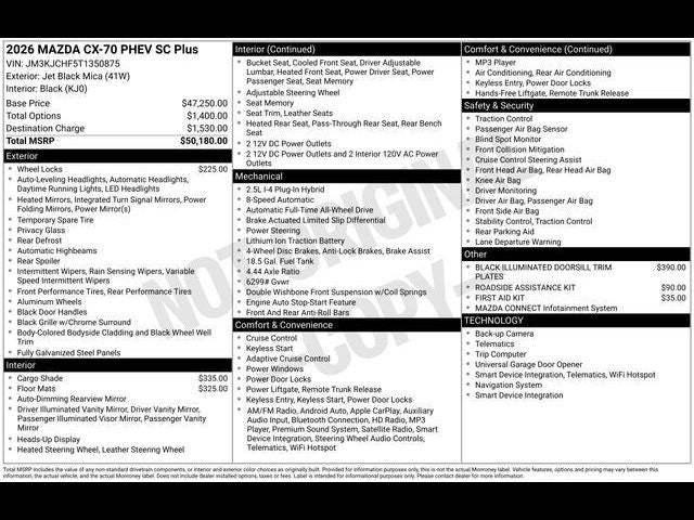 2026 Mazda Mazda CX-70 Plug-In Hybrid SC Plus AWD
