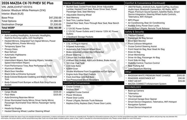 2026 Mazda Mazda CX-70 Plug-In Hybrid SC Plus AWD