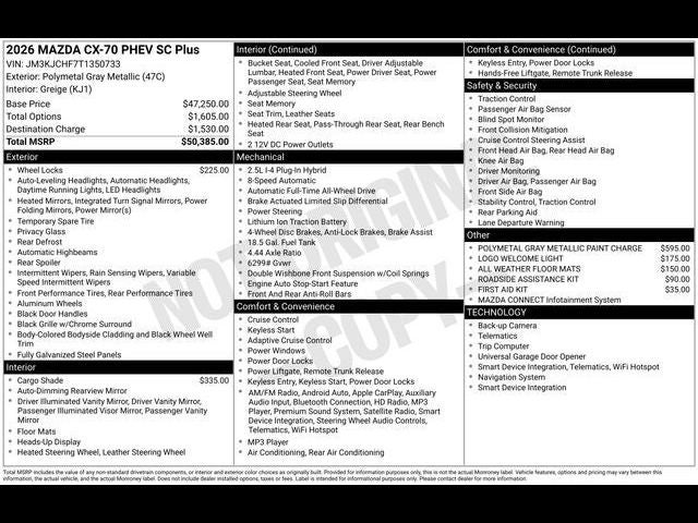 2026 Mazda Mazda CX-70 Plug-In Hybrid SC Plus AWD