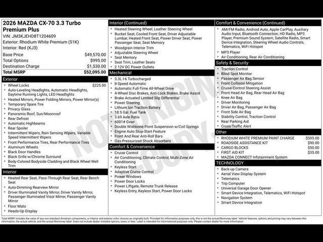 2026 Mazda Mazda CX-70 3.3 Turbo Premium Plus AWD