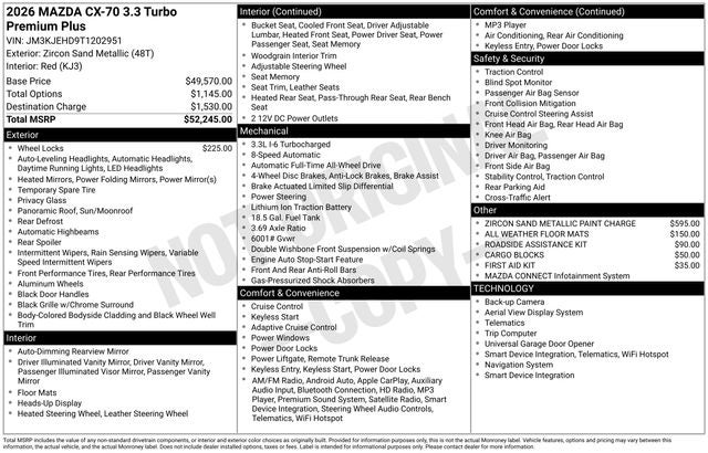 2026 Mazda Mazda CX-70 3.3 Turbo Premium Plus AWD