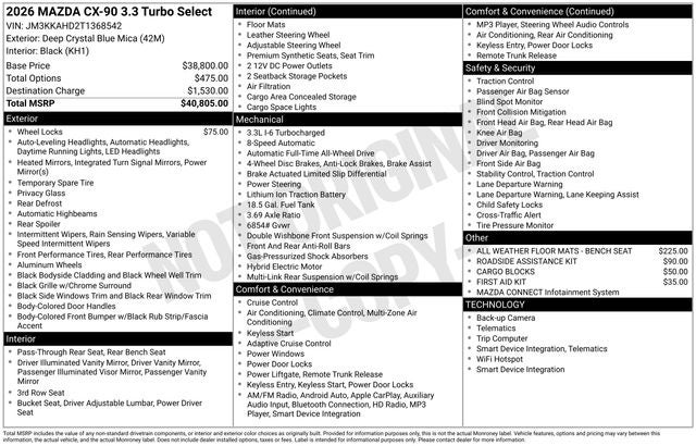 2026 Mazda Mazda CX-90 3.3 Turbo Select AWD